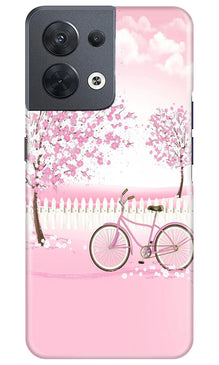 Pink Flowers Cycle Mobile Back Case for Oppo Reno 8 5G  (Design - 102)