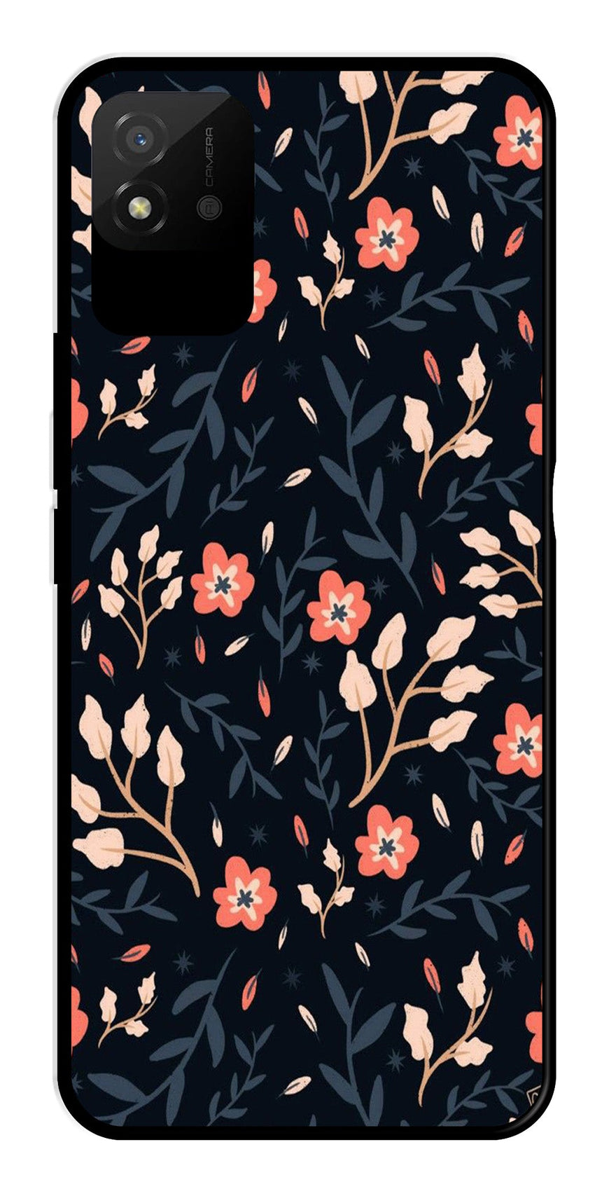 Floral Pattern Metal Mobile Case for Realme Narzo 50i   (Design No -10)