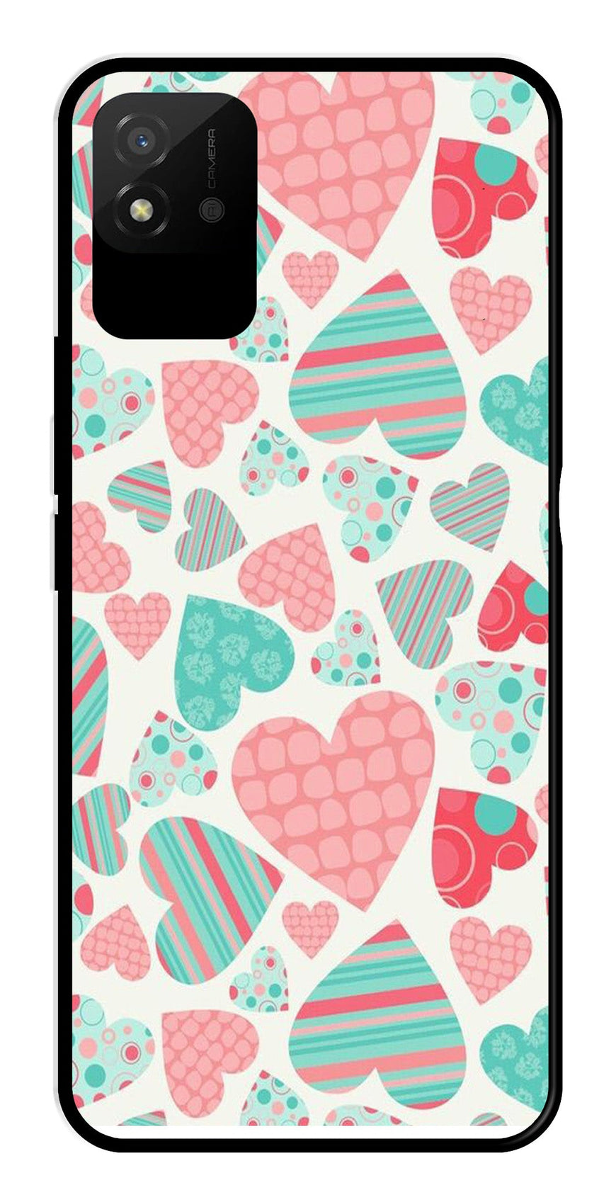 Hearts Pattern Metal Mobile Case for Realme Narzo 50i   (Design No -22)