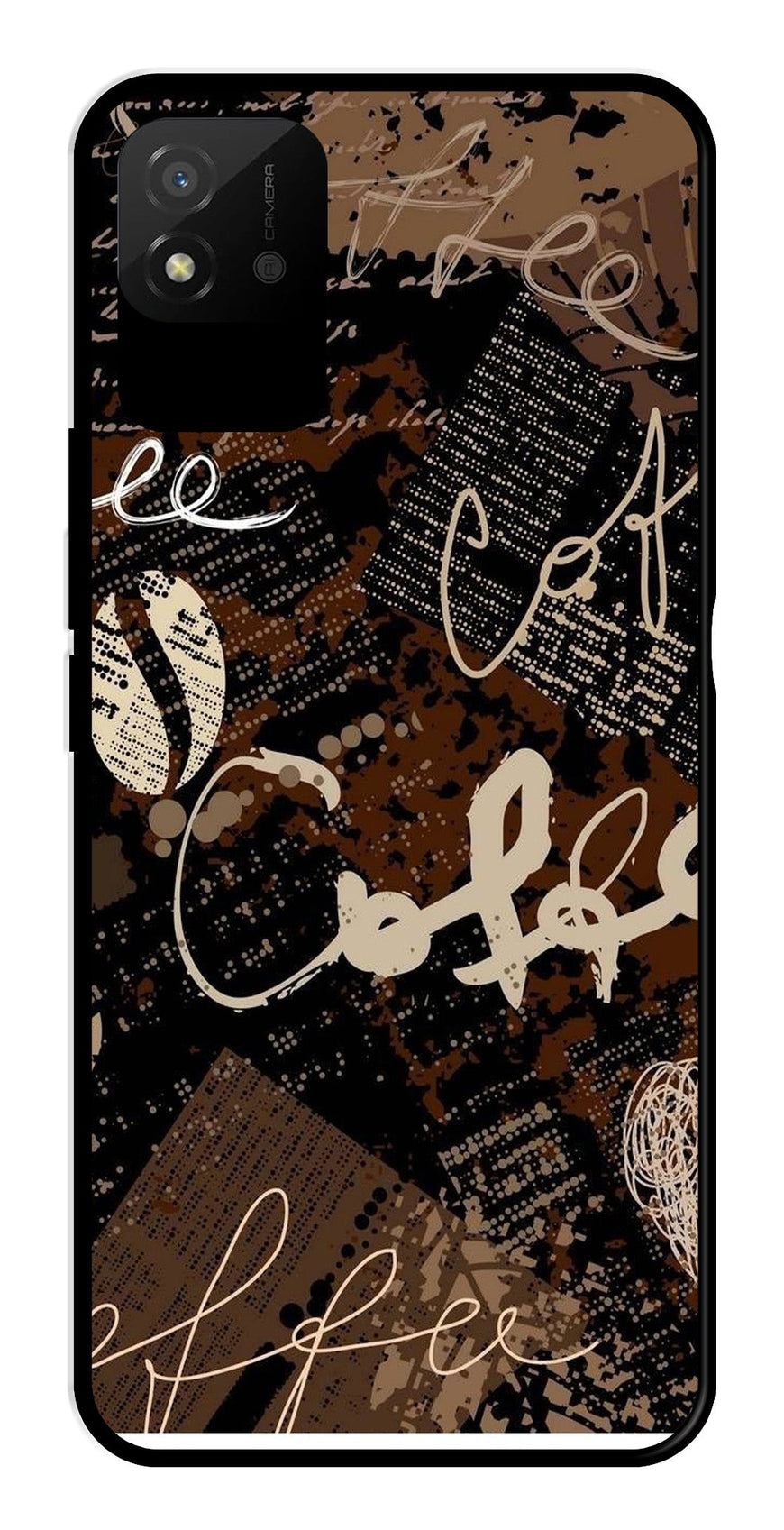 Coffee Pattern Metal Mobile Case for Realme Narzo 50i   (Design No -37)