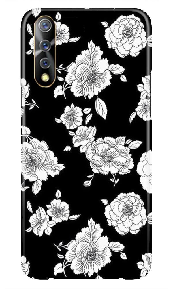 White flowers Black Background Case for Vivo S1
