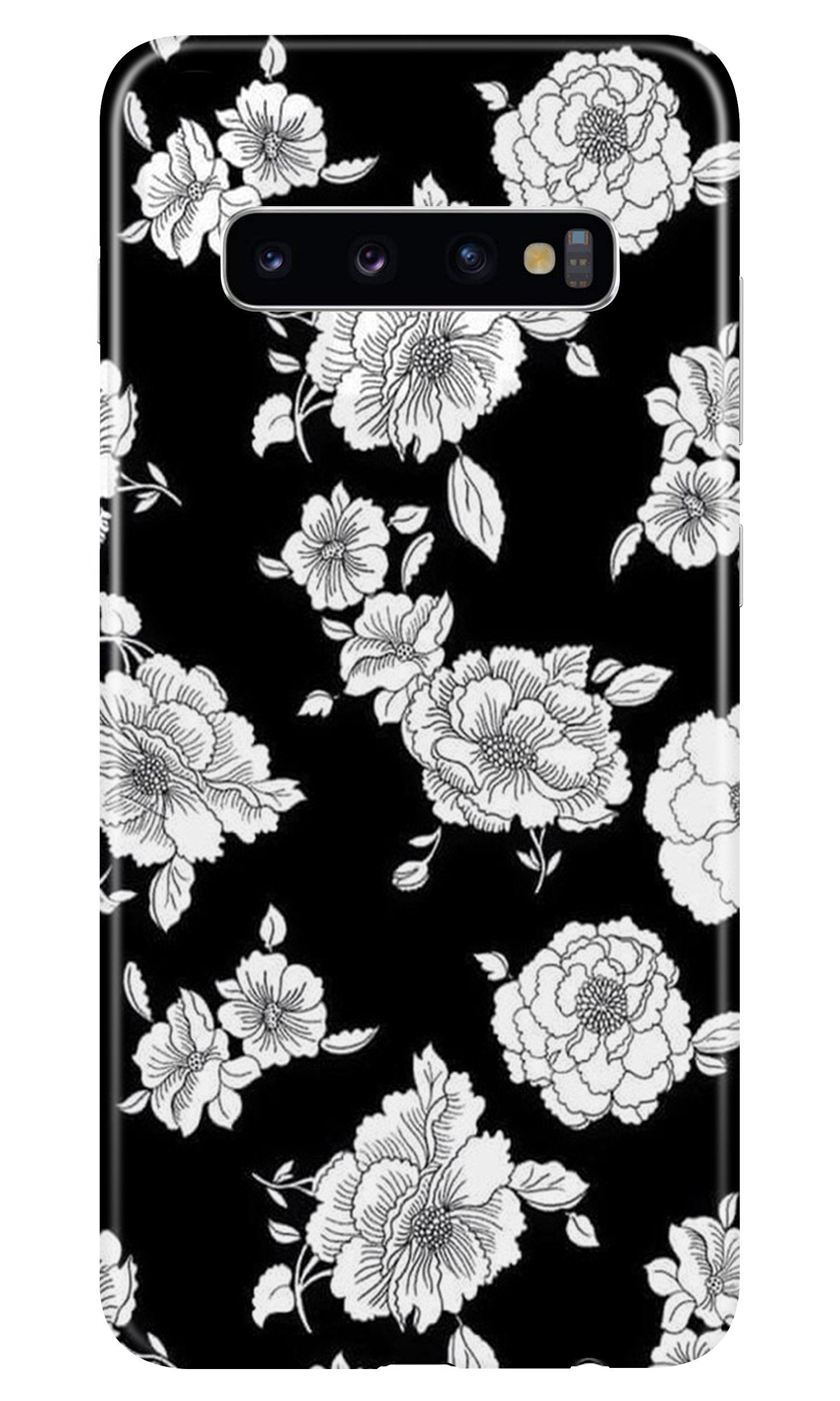White flowers Black Background Case for Samsung Galaxy S10