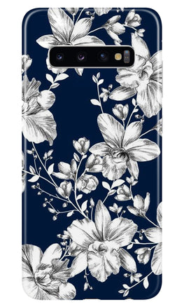 White flowers Blue Background Case for Samsung Galaxy S10