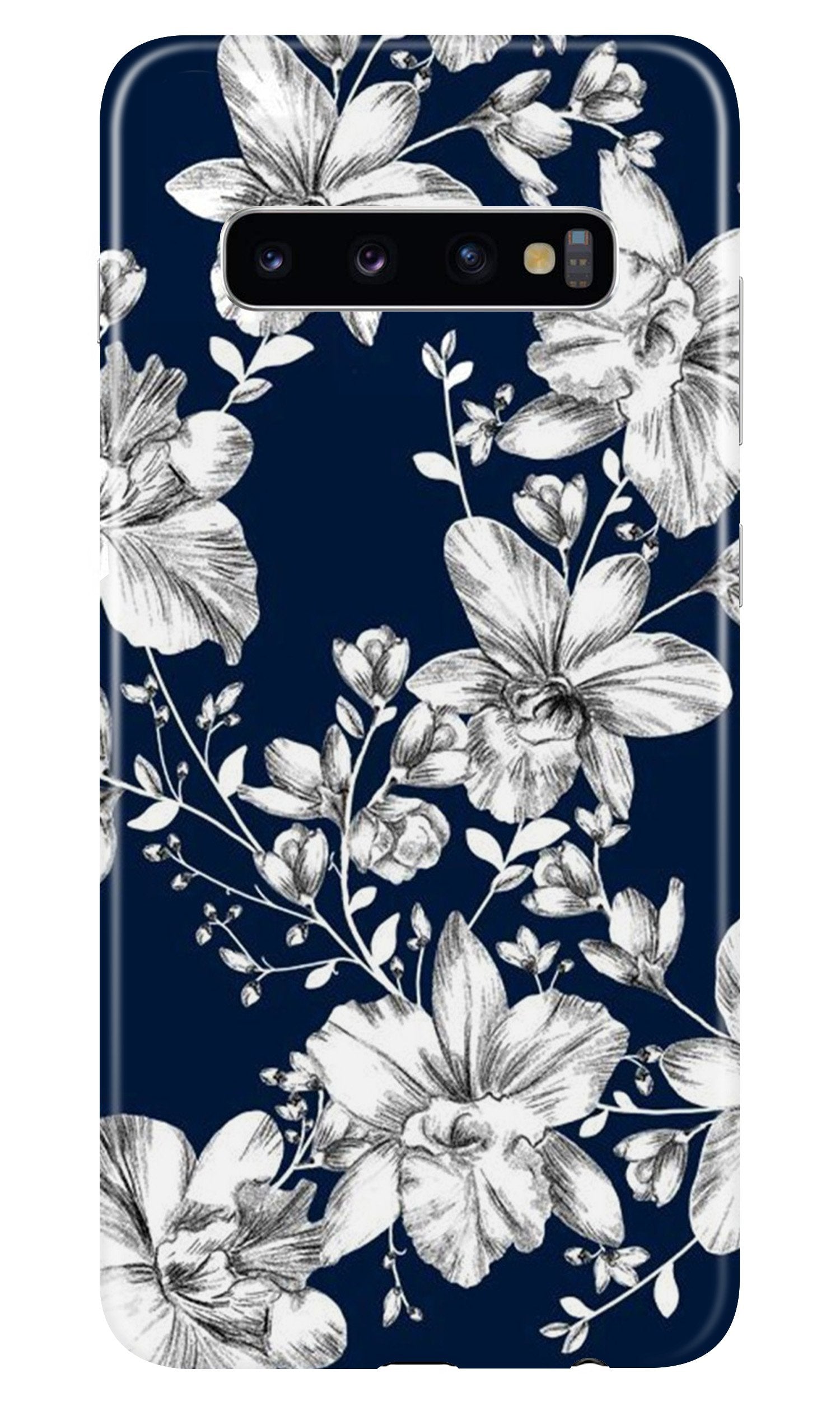 White flowers Blue Background Case for Samsung Galaxy S10 Plus