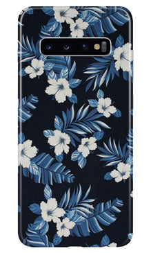 White flowers Blue Background2 Mobile Back Case for Samsung Galaxy S10 Plus (Design - 15)