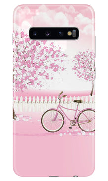Pink Flowers Cycle Mobile Back Case for Samsung Galaxy S10  (Design - 102) (Design - 102)