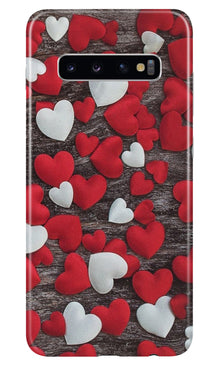 Red White Hearts Mobile Back Case for Samsung Galaxy S10  (Design - 105) (Design - 105)