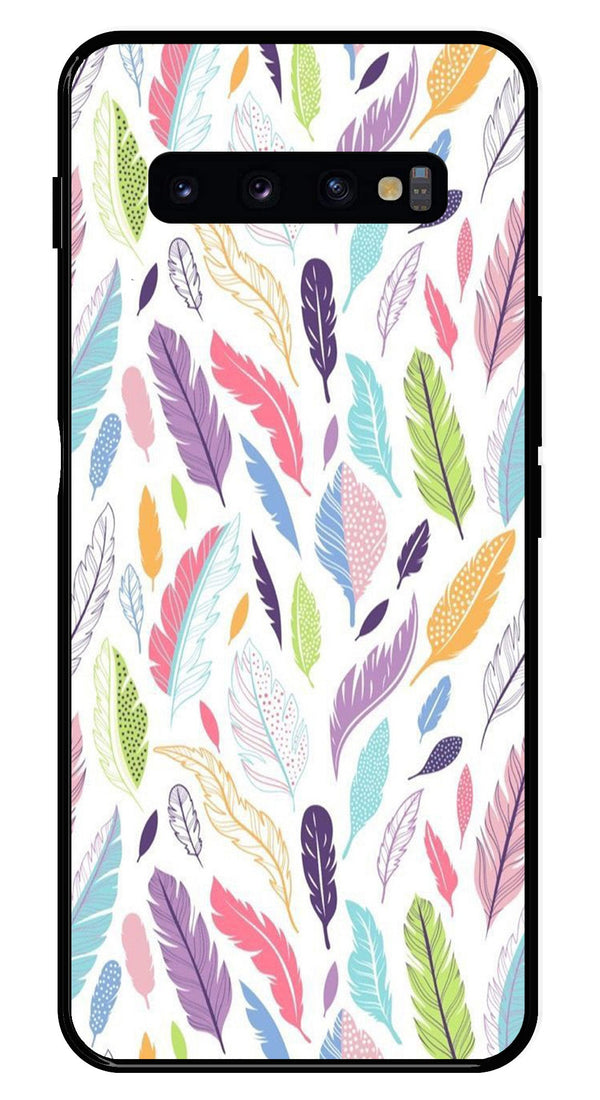 Colorful Feathers Metal Mobile Case for Samsung Galaxy S10 Plus   (Design No -06)