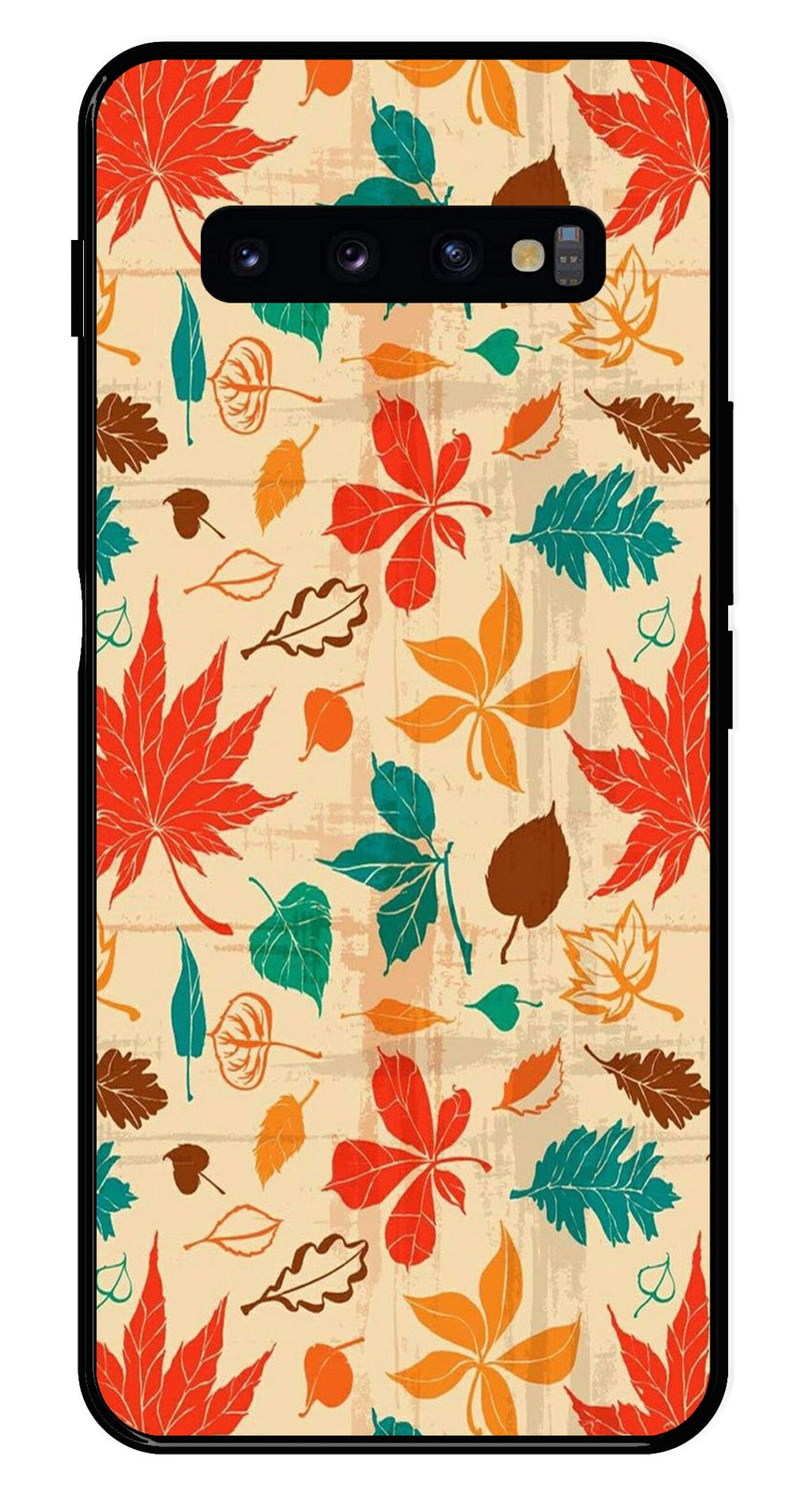 Leafs Design Metal Mobile Case for Samsung Galaxy S10 Plus   (Design No -14)