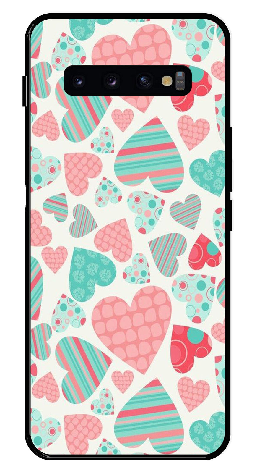 Hearts Pattern Metal Mobile Case for Samsung Galaxy S10 Plus   (Design No -22)