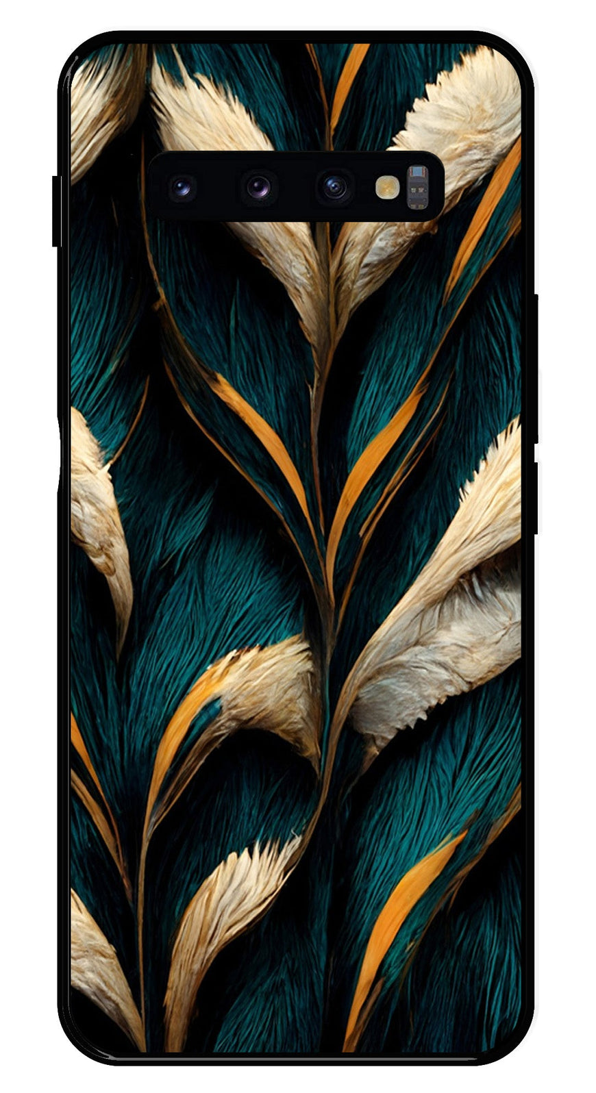 Feathers Metal Mobile Case for Samsung Galaxy S10 Plus   (Design No -30)