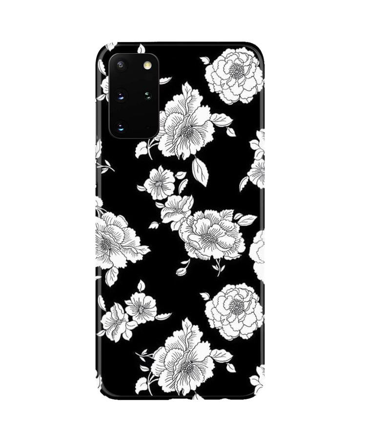 White flowers Black Background Case for Galaxy S20 Plus