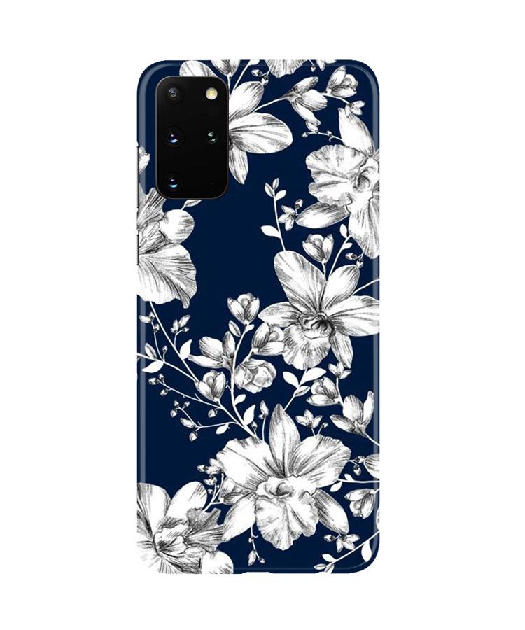 White flowers Blue Background Case for Galaxy S20 Plus