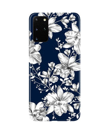 White flowers Blue Background Mobile Back Case for Galaxy S20 Plus (Design - 14)