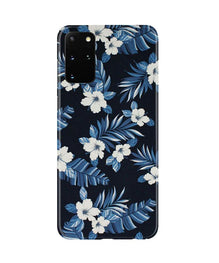 White flowers Blue Background2 Mobile Back Case for Galaxy S20 Plus (Design - 15)