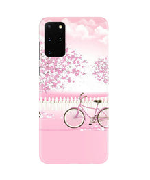 Pink Flowers Cycle Mobile Back Case for Galaxy S20 Plus  (Design - 102)