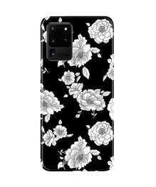 White flowers Black Background Mobile Back Case for Galaxy S20 Ultra (Design - 9)