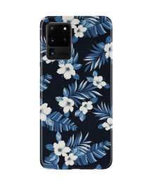 White flowers Blue Background2 Mobile Back Case for Galaxy S20 Ultra (Design - 15)