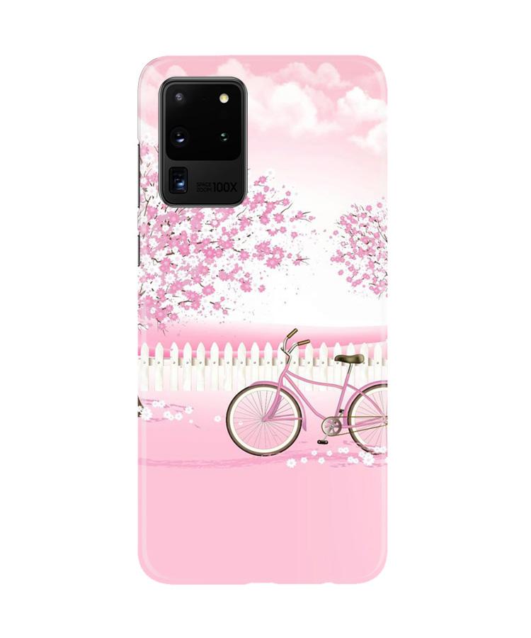 Pink Flowers Cycle Case for Galaxy S20 Ultra  (Design - 102)