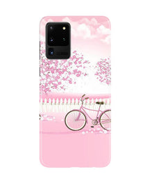 Pink Flowers Cycle Mobile Back Case for Galaxy S20 Ultra  (Design - 102)