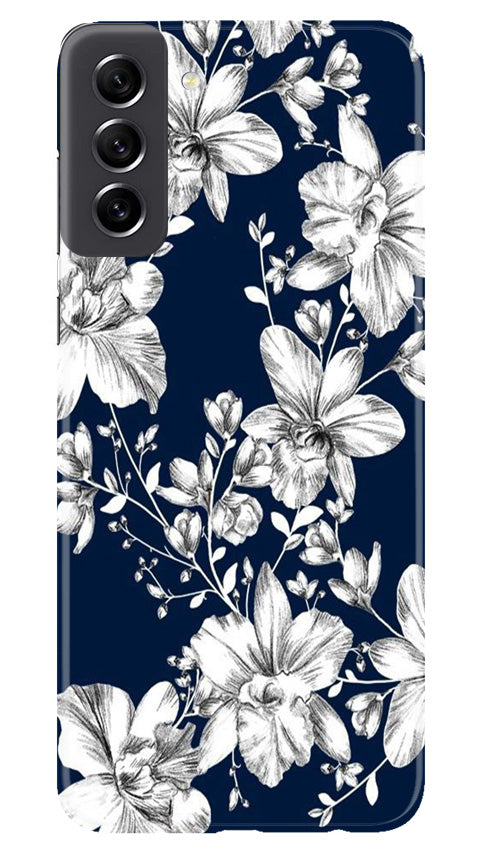 White flowers Blue Background Case for Samsung Galaxy S21 FE 5G