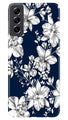 White flowers Blue Background Case for Samsung Galaxy S21 FE 5G