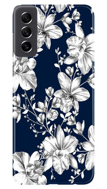 White flowers Blue Background Mobile Back Case for Samsung Galaxy S21 FE 5G (Design - 14)