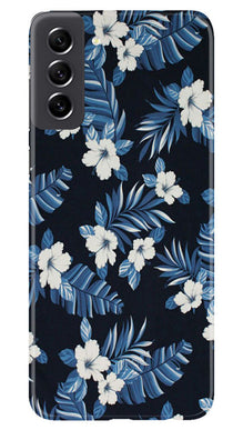 White flowers Blue Background2 Mobile Back Case for Samsung Galaxy S21 FE 5G (Design - 15)