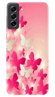 White Pick Butterflies Mobile Back Case for Samsung Galaxy S21 FE 5G (Design - 28)