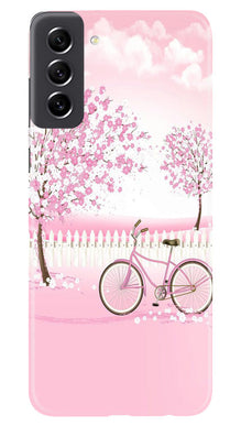 Pink Flowers Cycle Mobile Back Case for Samsung Galaxy S21 FE 5G  (Design - 102)
