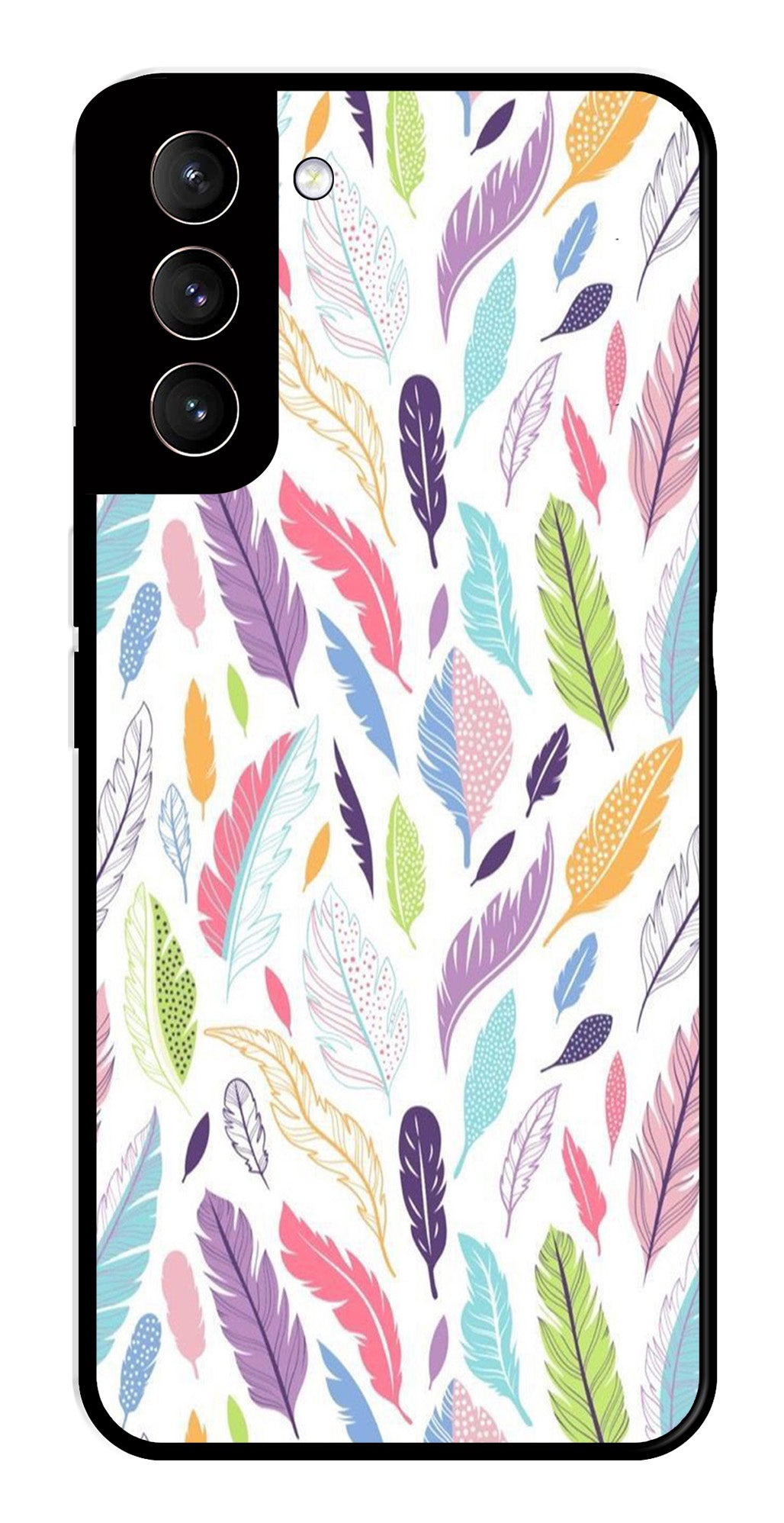 Colorful Feathers Metal Mobile Case for Samsung Galaxy S22 Plus 5G   (Design No -06)