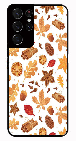 Autumn Leaf Metal Mobile Case for Samsung Galaxy S21 Ultra 5G   (Design No -19)