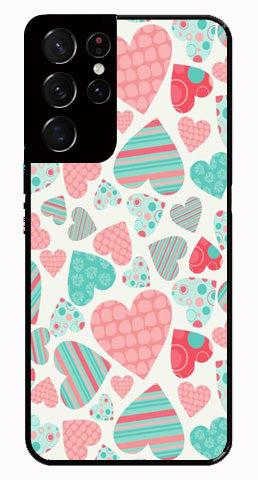 Hearts Pattern Metal Mobile Case for Samsung Galaxy S21 Ultra 5G   (Design No -22)