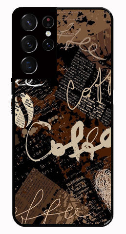 Coffee Pattern Metal Mobile Case for Samsung Galaxy S21 Ultra 5G   (Design No -37)