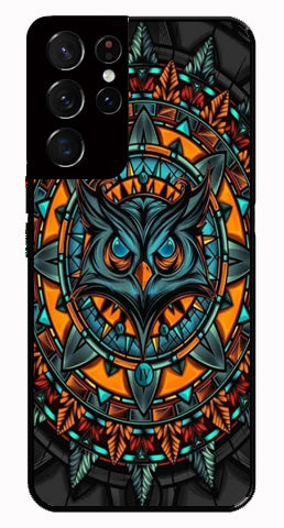 Owl Pattern Metal Mobile Case for Samsung Galaxy S21 Ultra 5G   (Design No -42)