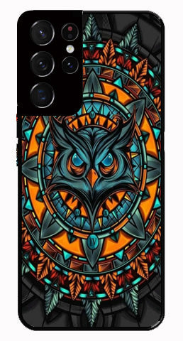 Owl Pattern Metal Mobile Case for Samsung Galaxy S21 Ultra 5G   (Design No -42)
