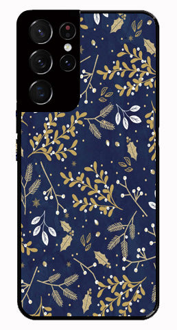 Floral Pattern  Metal Mobile Case for Samsung Galaxy S21 Ultra 5G   (Design No -52)