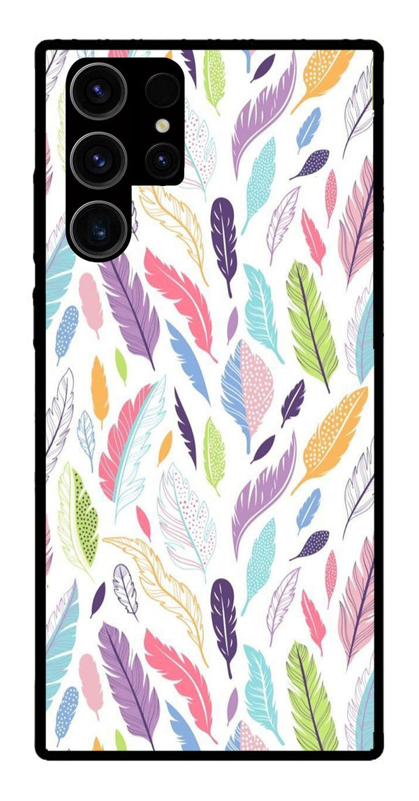 Colorful Feathers Metal Mobile Case for Samsung Galaxy S23 Ultra 5G   (Design No -06)