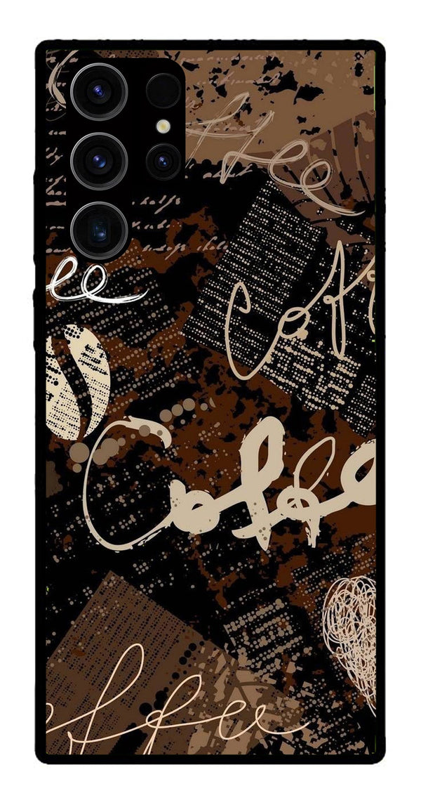 Coffee Pattern Metal Mobile Case for Samsung Galaxy S22 Ultra 5G   (Design No -37)