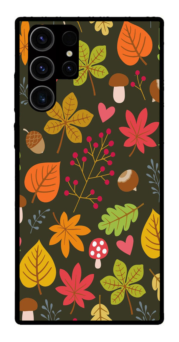 Leaves Design Metal Mobile Case for Samsung Galaxy S23 Ultra 5G   (Design No -51)