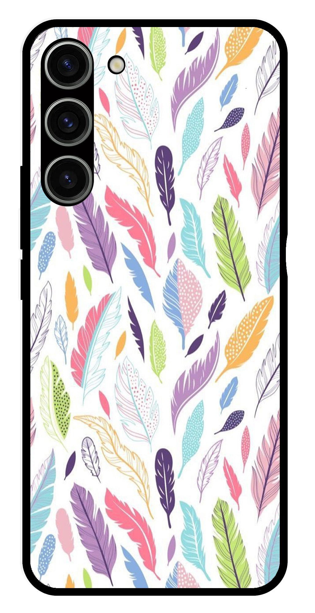 Colorful Feathers Metal Mobile Case for Samsung Galaxy S23 Plus 5G   (Design No -06)