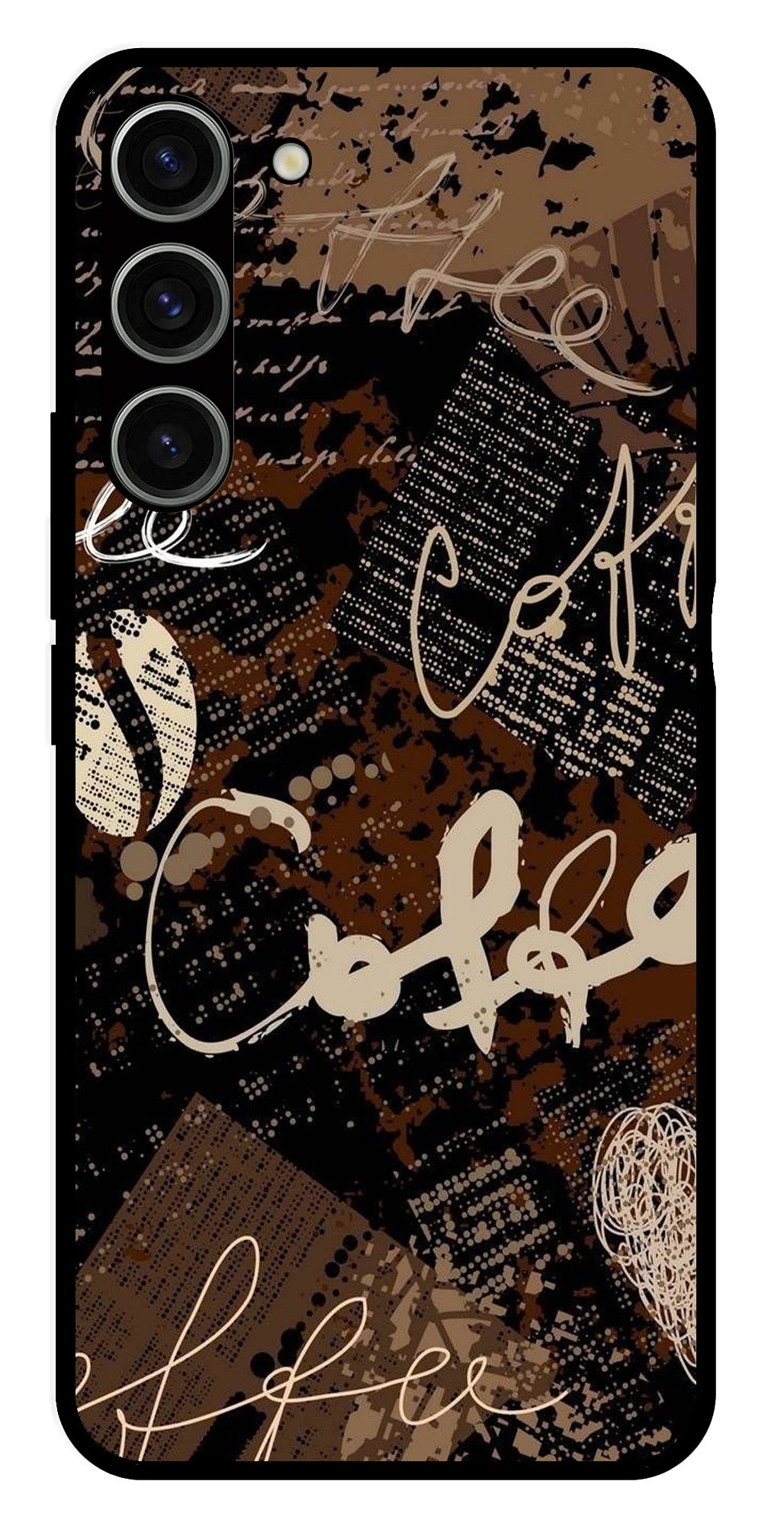 Coffee Pattern Metal Mobile Case for Samsung Galaxy S23 Plus 5G   (Design No -37)