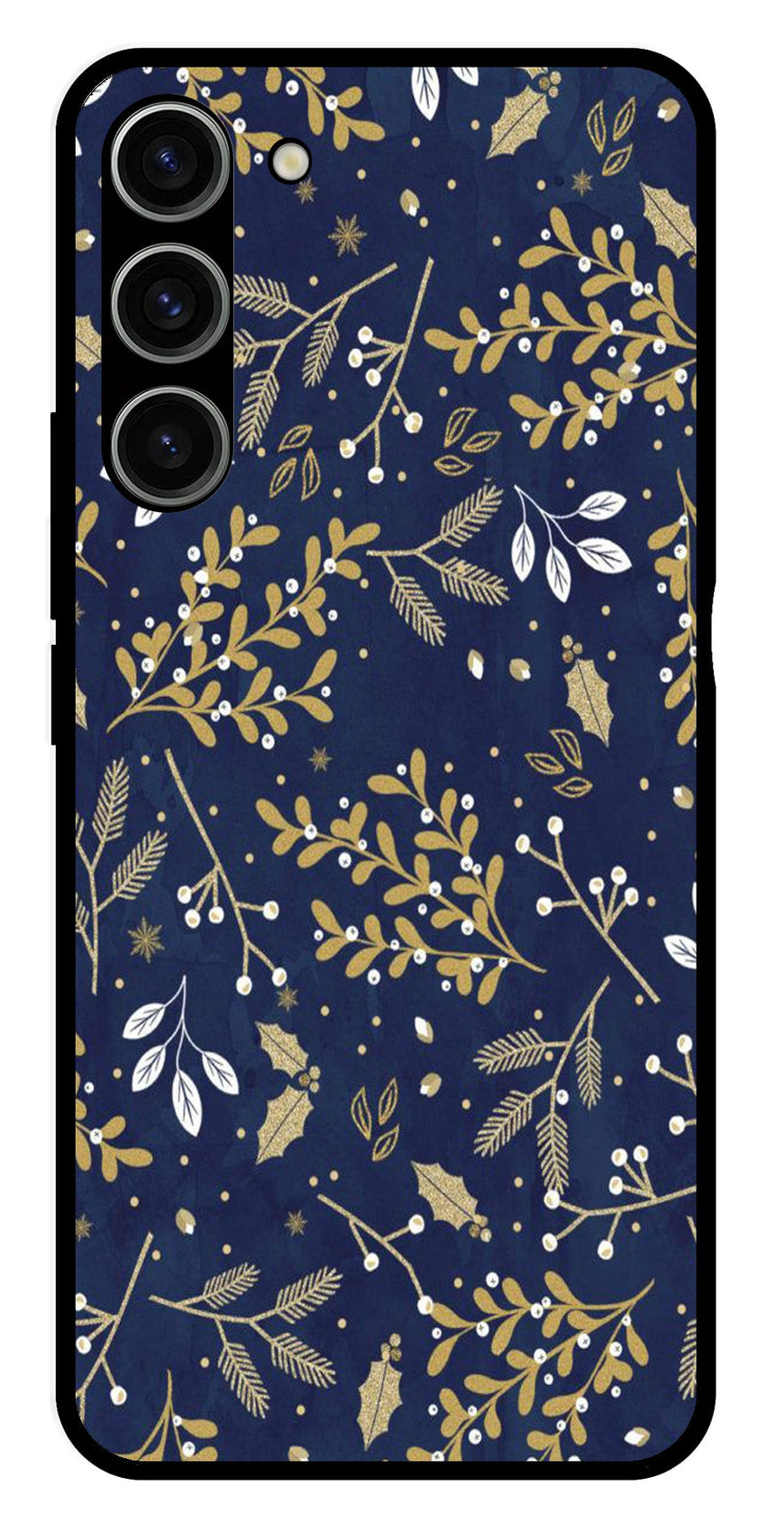 Floral Pattern  Metal Mobile Case for Samsung Galaxy S23 5G   (Design No -52)