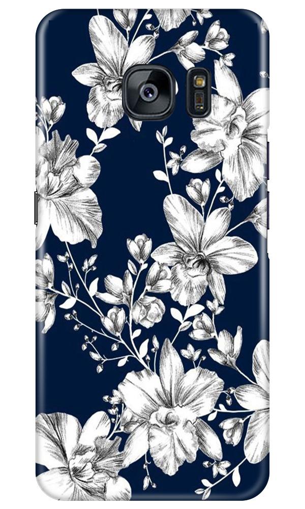 White flowers Blue Background Case for Samsung Galaxy S7 Edge
