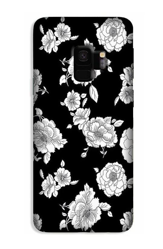White flowers Black Background Case for Galaxy S9