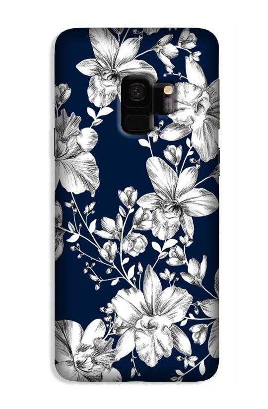 White flowers Blue Background Case for Galaxy S9
