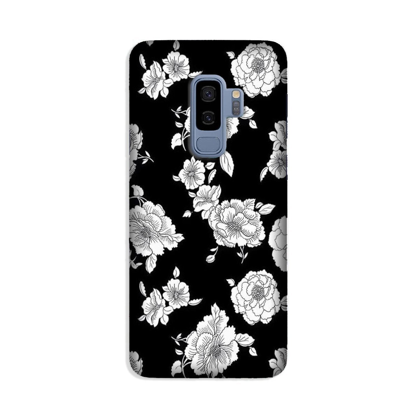 White flowers Black Background Case for Galaxy S9 Plus
