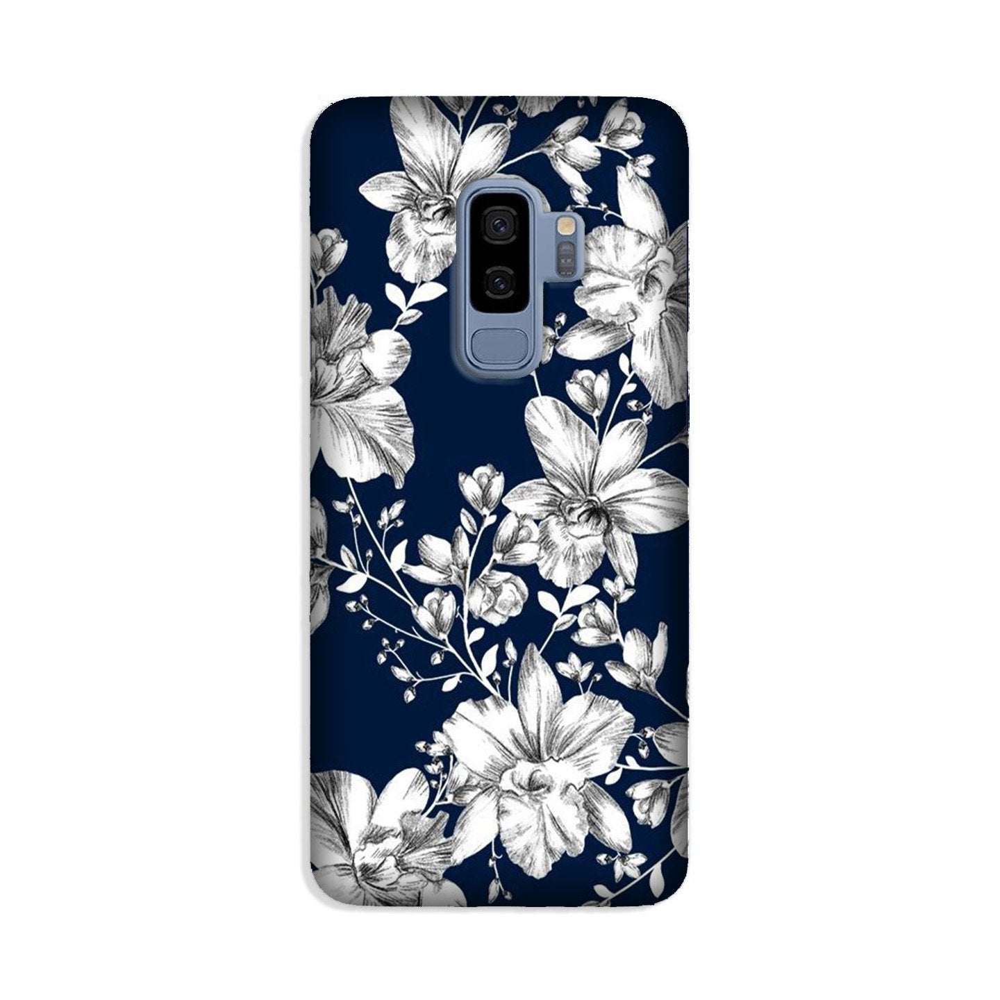 White flowers Blue Background Case for Galaxy S9 Plus