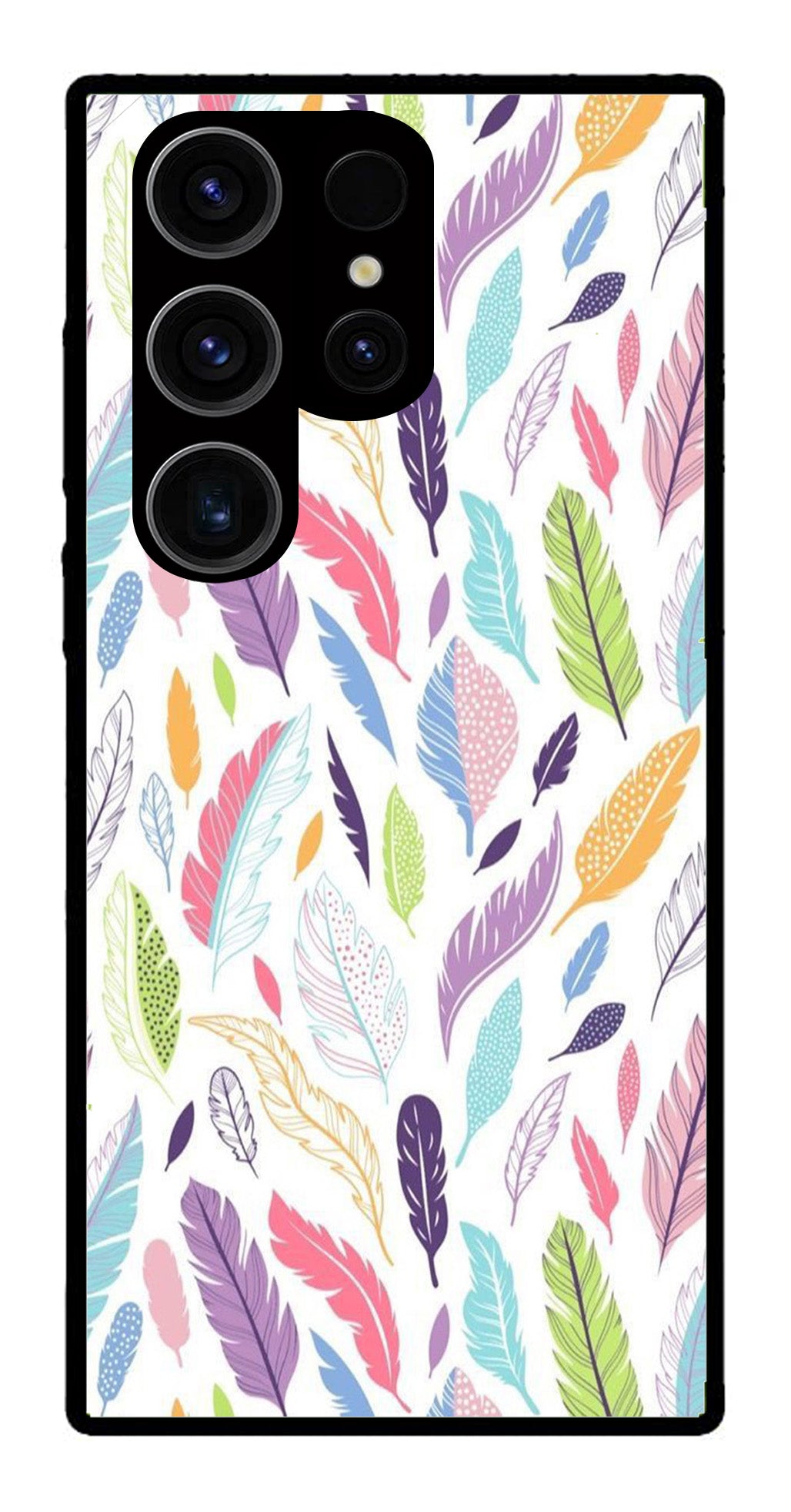 Colorful Feathers Metal Mobile Case for Samsung Galaxy S24 Ultra 5G   (Design No -06)