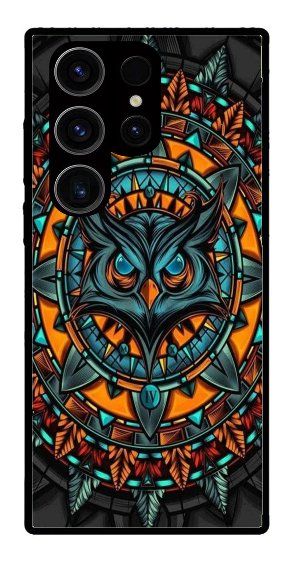 Owl Pattern Metal Mobile Case for Samsung Galaxy S24 Ultra 5G   (Design No -42)